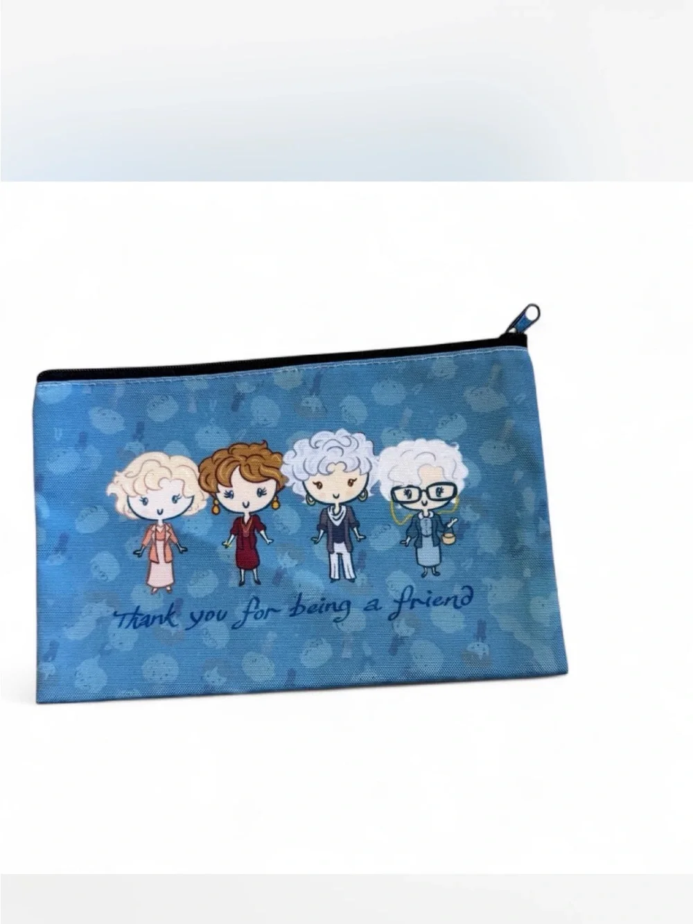 Blue 'Thank You for Being a Friend' Zip Cosmetic Pouch